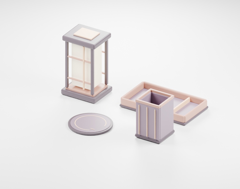 夜窓の机上小物|4点・3色セット(Unity / FBX)