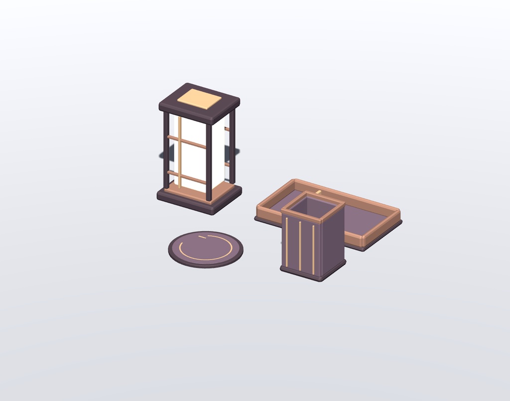 夜窓の机上小物|4点・3色セット(Unity / FBX)