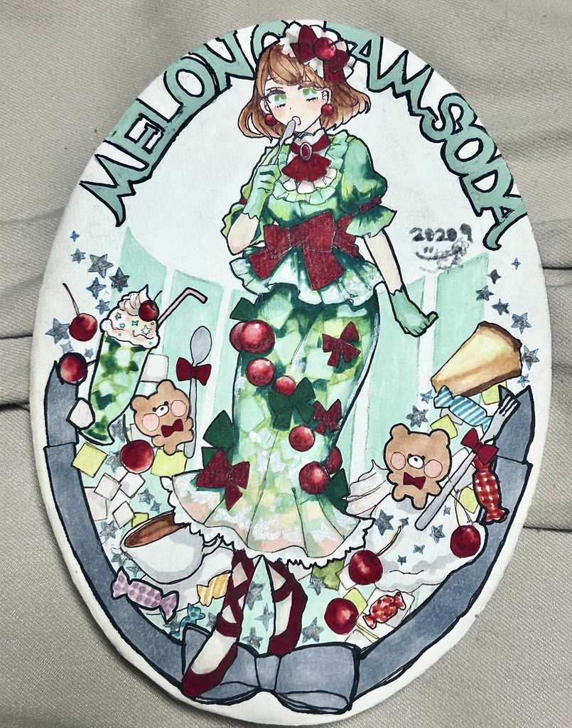 【オリジナル】イラスト原画 メロンクリームソーダ
