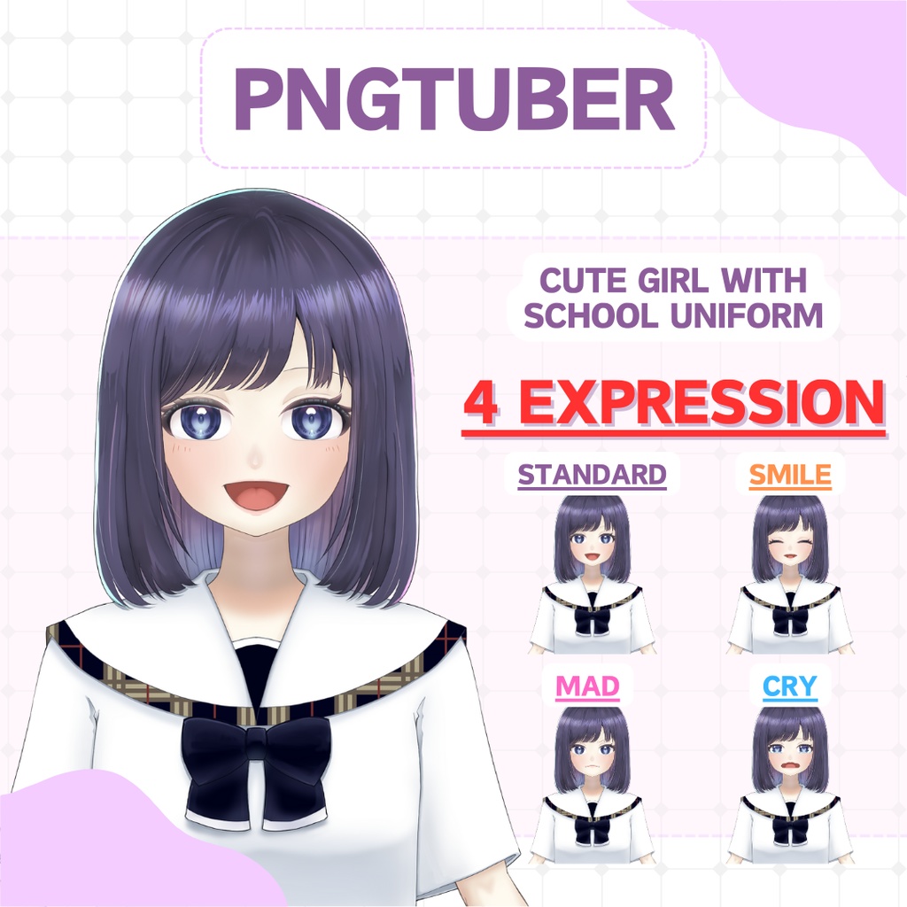 [PNGtuber] School uniform girl [4 expression] | ready to use, veadotube mini, streamer, twitch, youtube, cute, kawaii