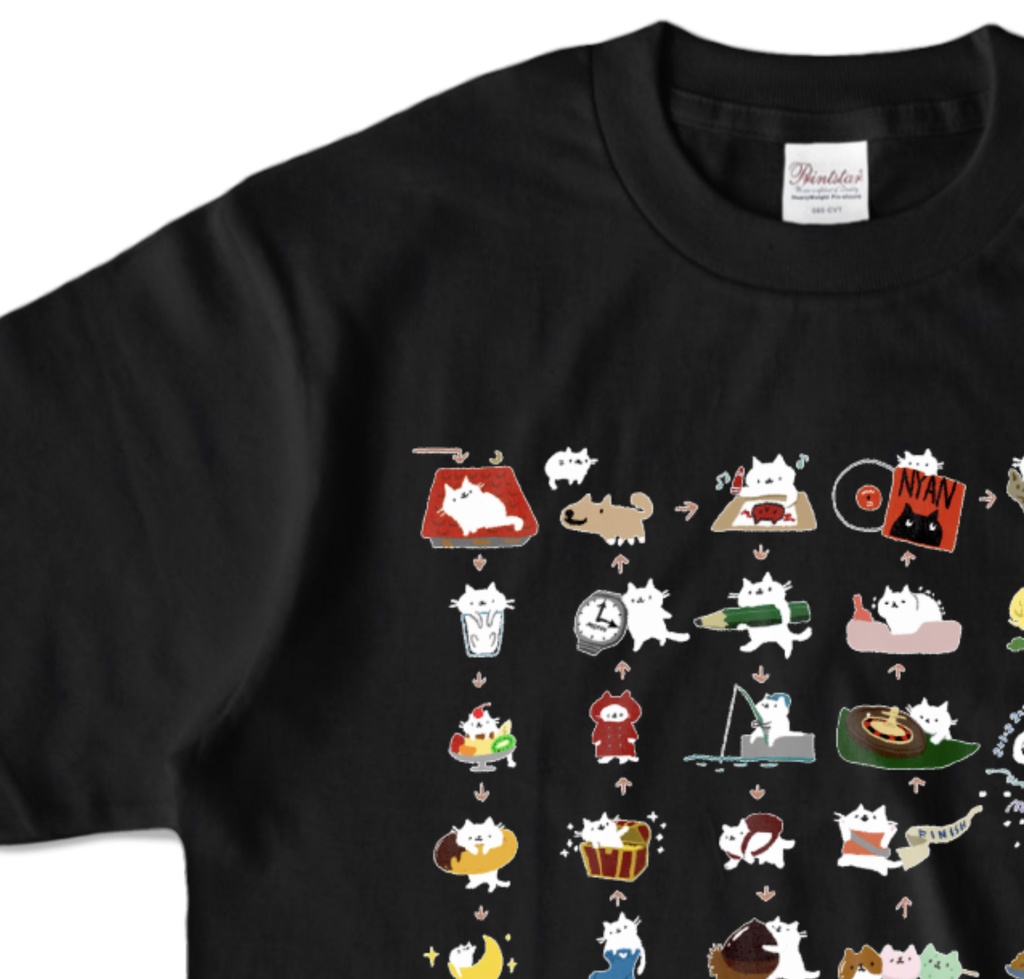 しりとりにゃんこ しりとりTシャツ (濃色)