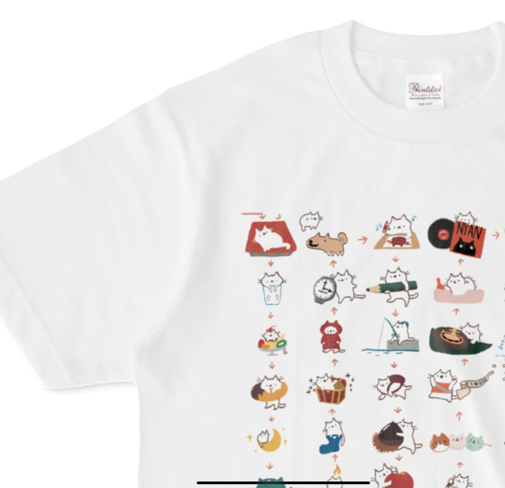 しりとりにゃんこ しりとりTシャツ(ホワイト)
