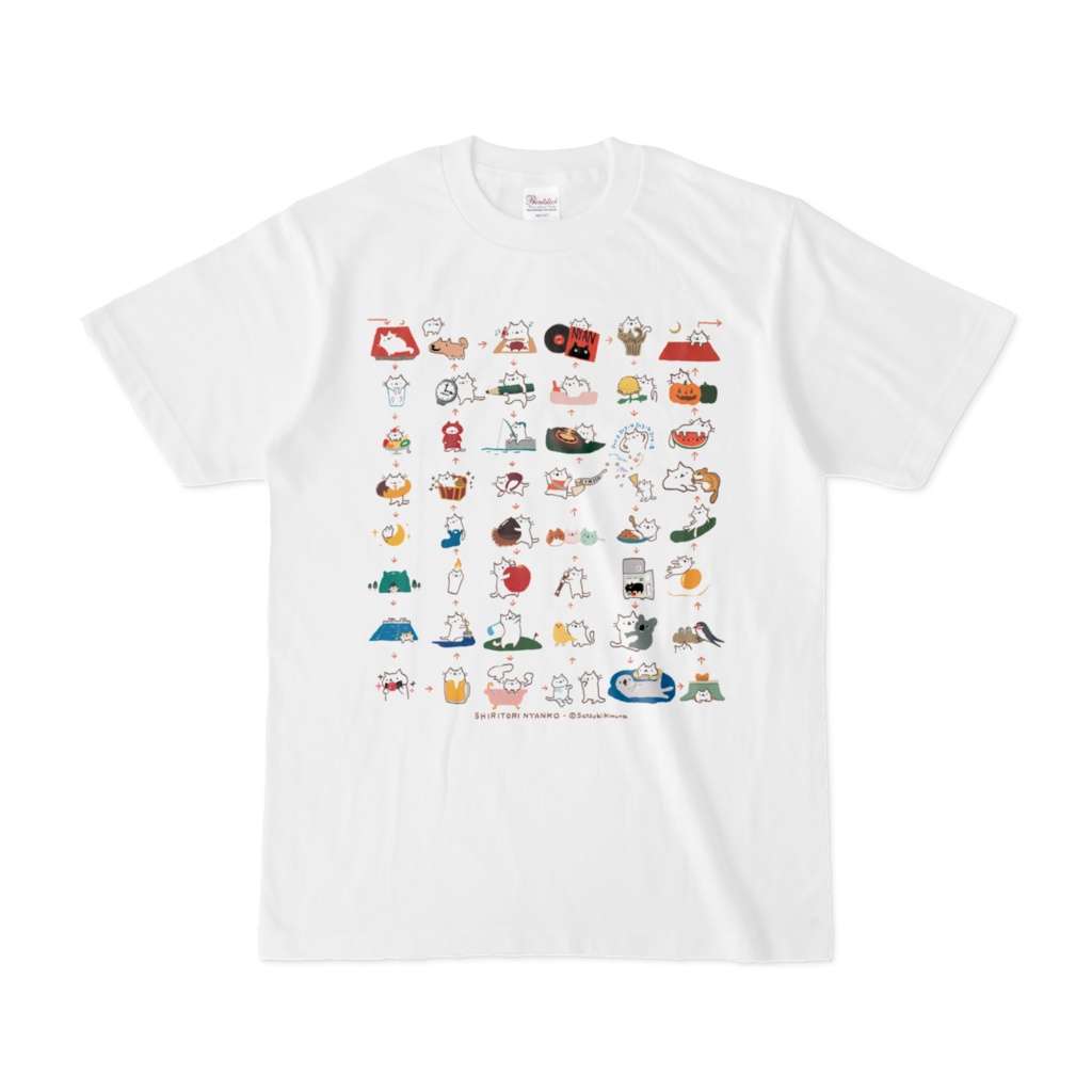しりとりにゃんこ　しりとりTシャツ(ホワイト)