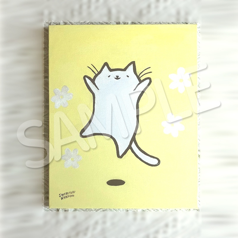原画（F3号 キャンバス）ねこときいろ