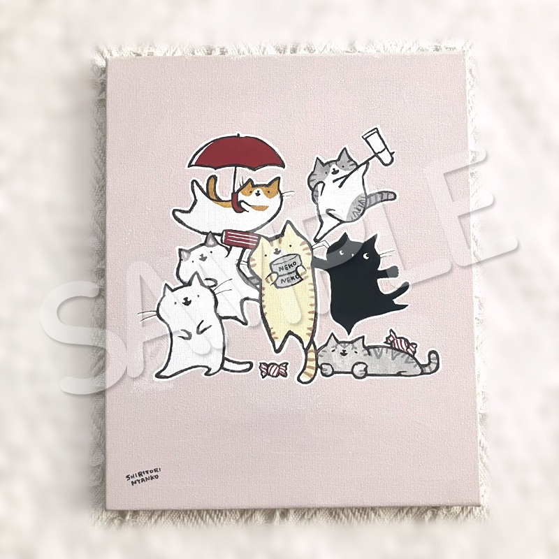 原画（F3号 キャンバス）ねこかいぎ