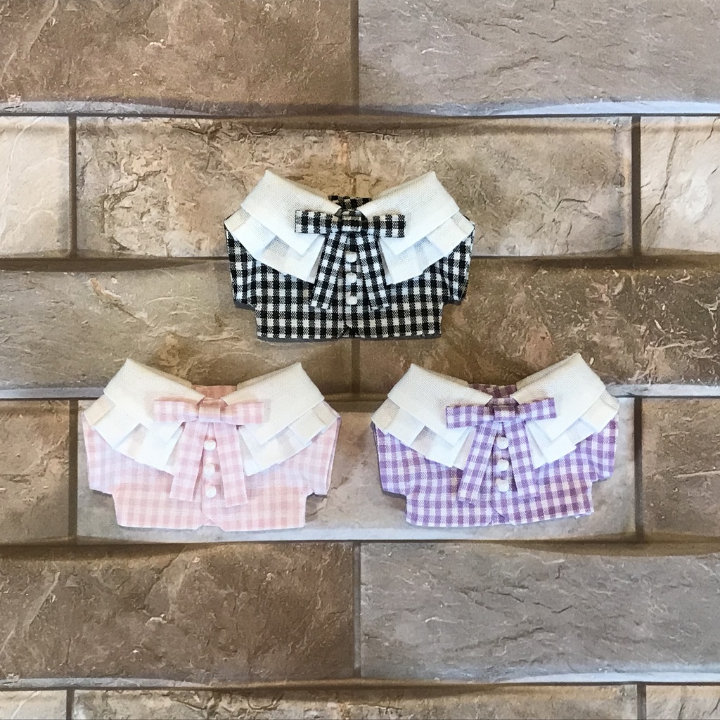 ひらひらリボンシャツ-ギンガムチェック-
