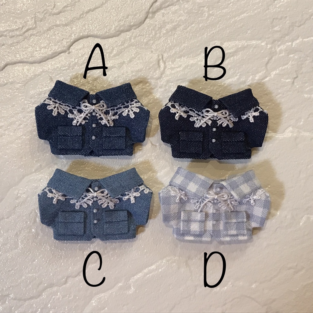 お花のレースシャツ-デニム・みずいろチェック-