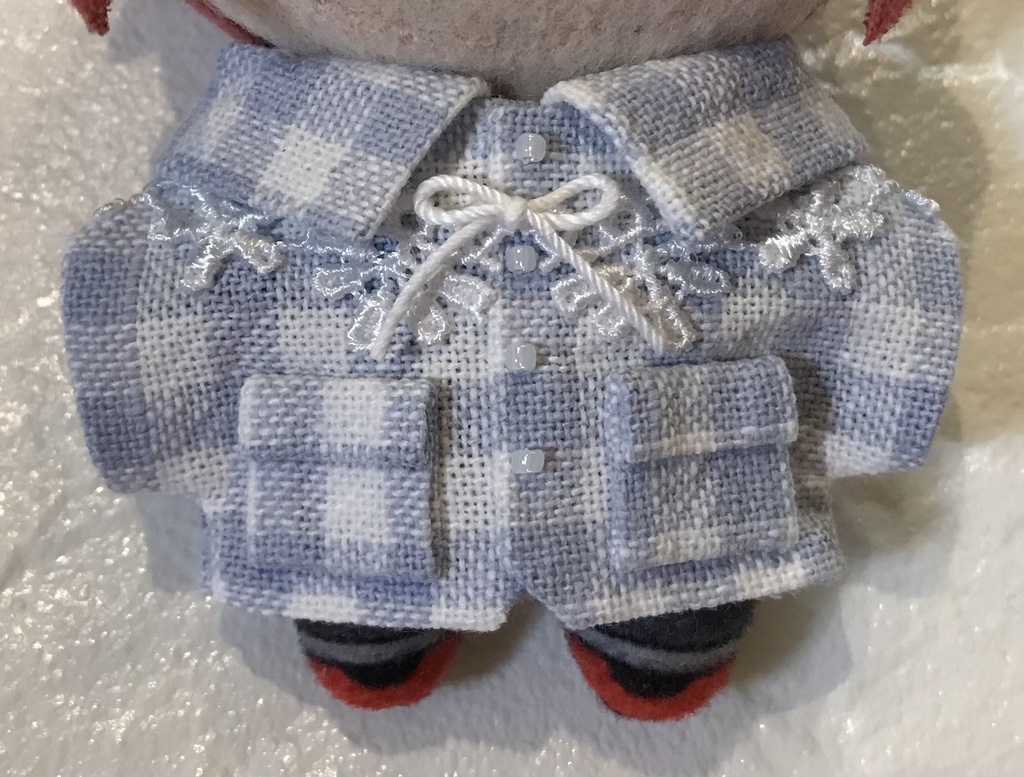 お花のレースシャツ-デニム・みずいろチェック-