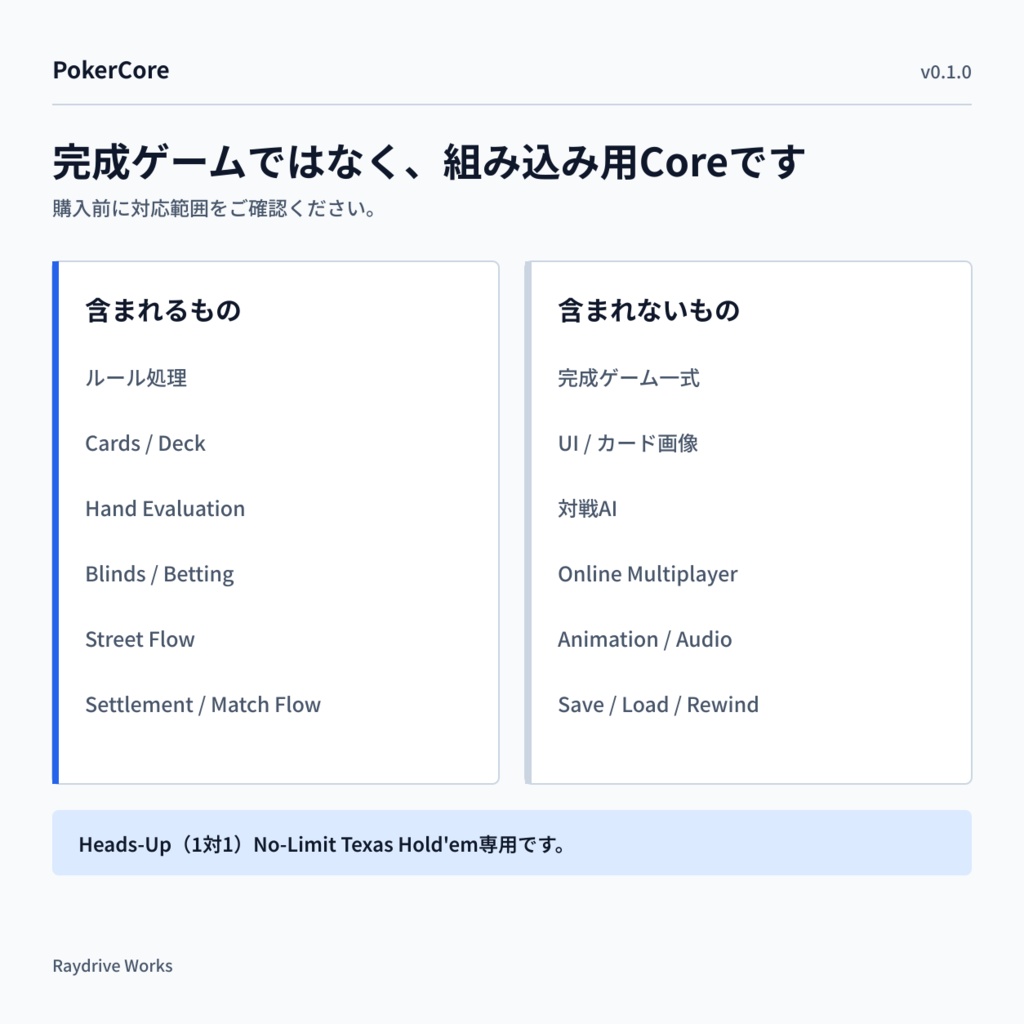【Unity】PokerCore|Heads-Up(1対1)Texas Hold'em Core