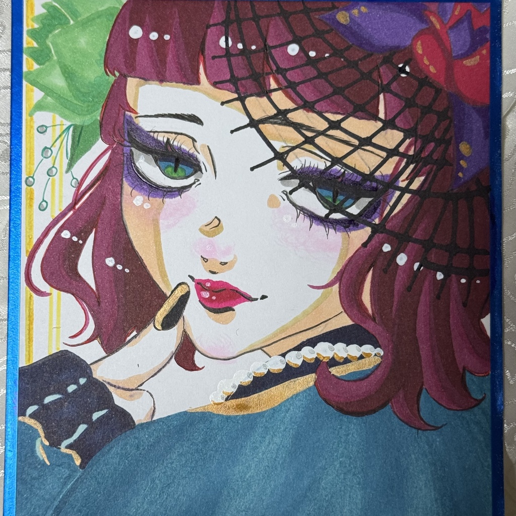 手描きイラスト 色紙イラスト 創作女子