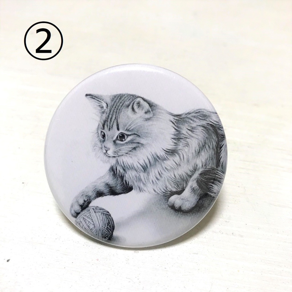 ネコと龍の缶バッジ 色鉛筆画