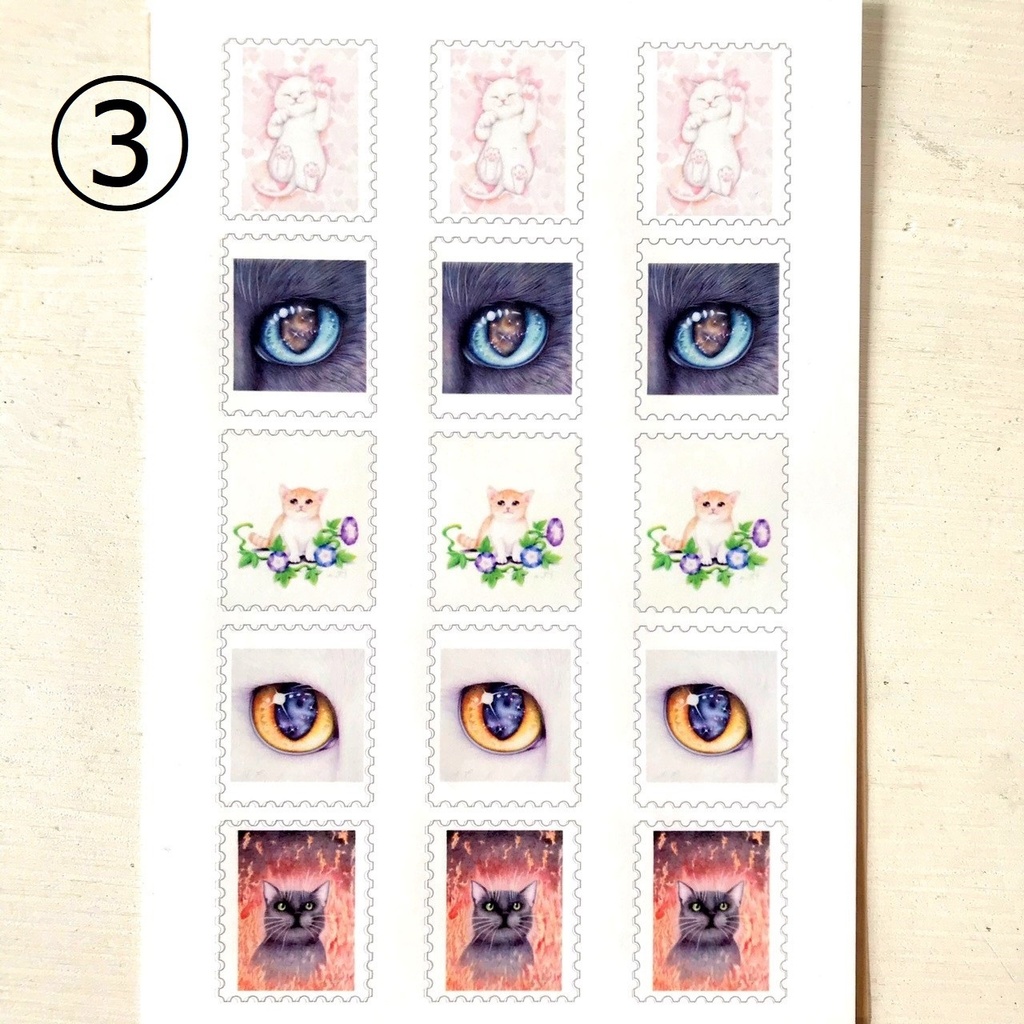 切手風シール <ネコ> 色鉛筆画