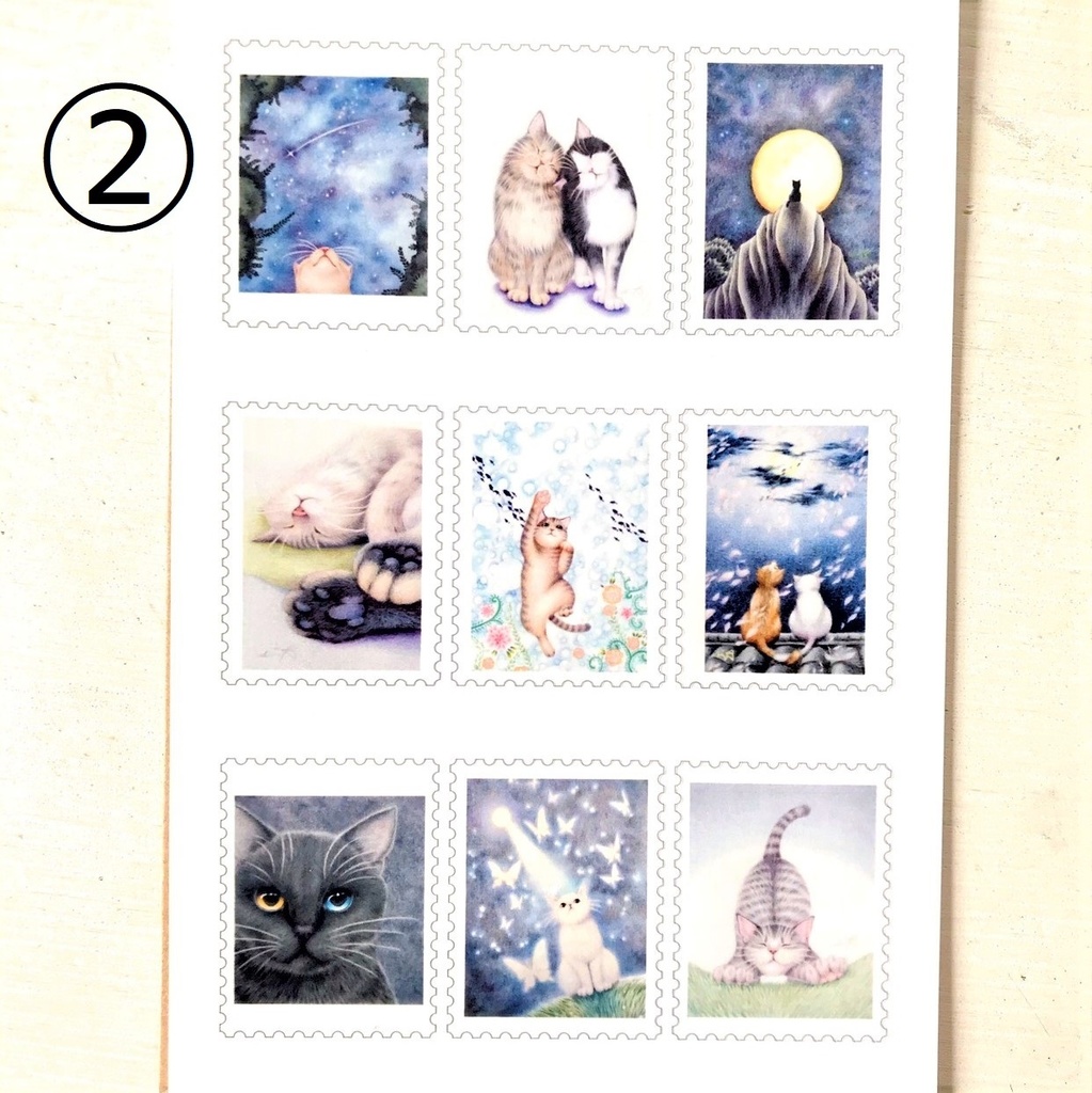 切手風シール <ネコ> 色鉛筆画