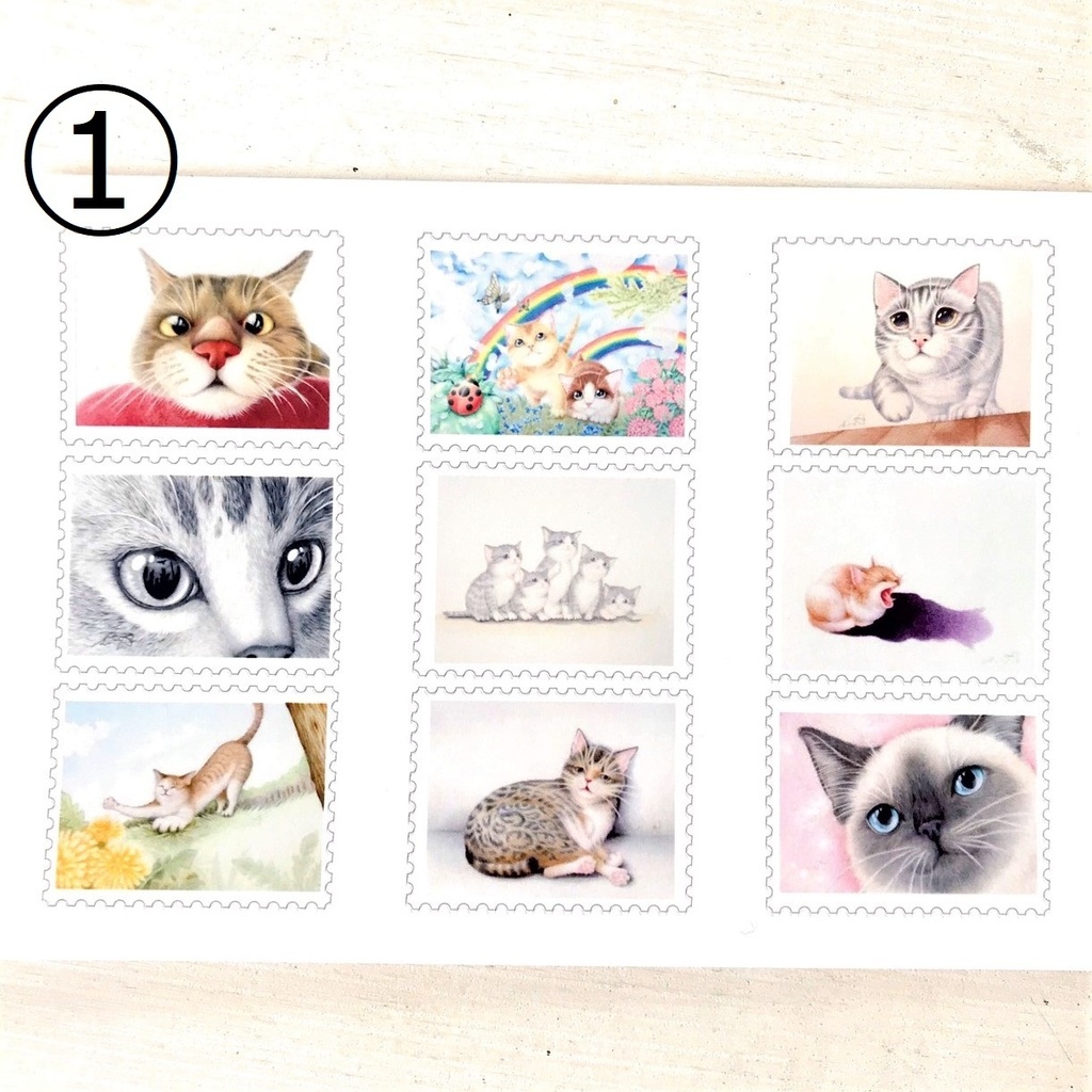 切手風シール <ネコ> 色鉛筆画