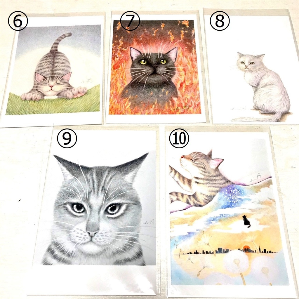 ねこのポストカード<セット> 色鉛筆画