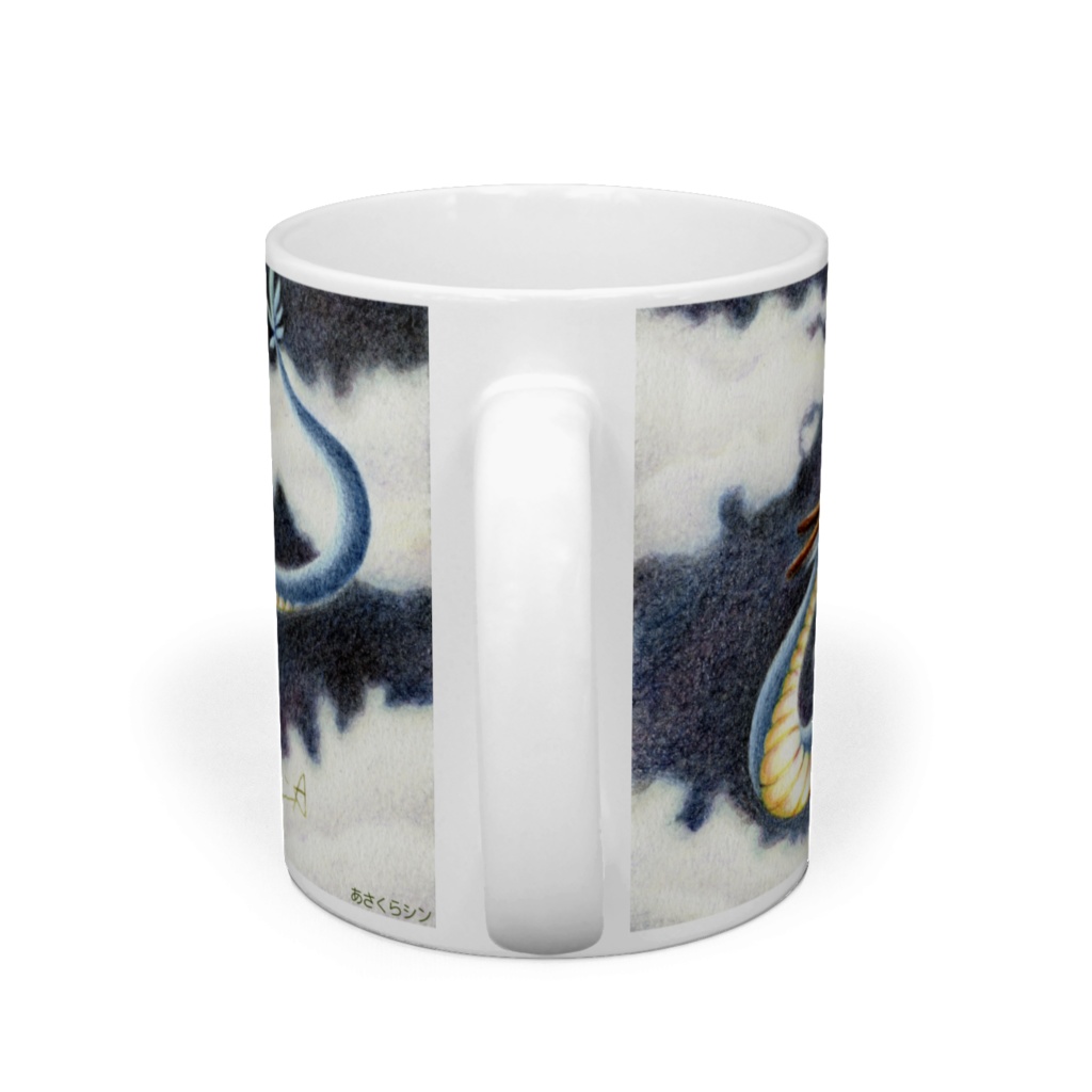 色鉛筆画 龍のマグカップ 夜の散歩道