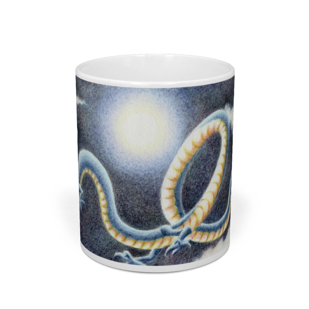 色鉛筆画 龍のマグカップ 夜の散歩道