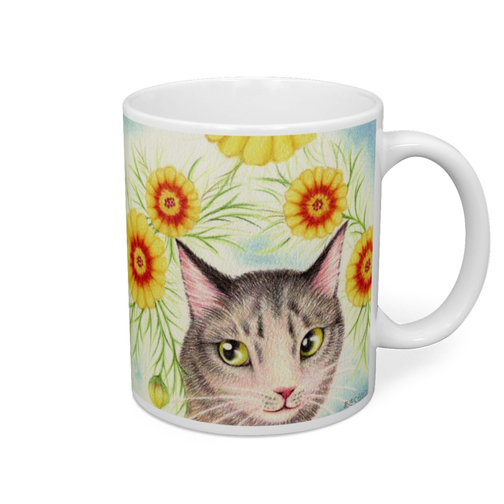 色鉛筆画 ねこマグカップ 風が運ぶ想い