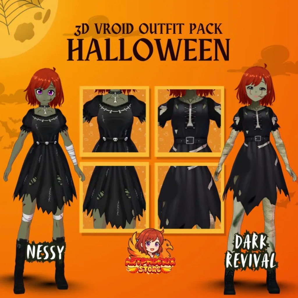Gothic Halloween Zombie VRoid Outfit | streetwear Dress, VTuber Costume