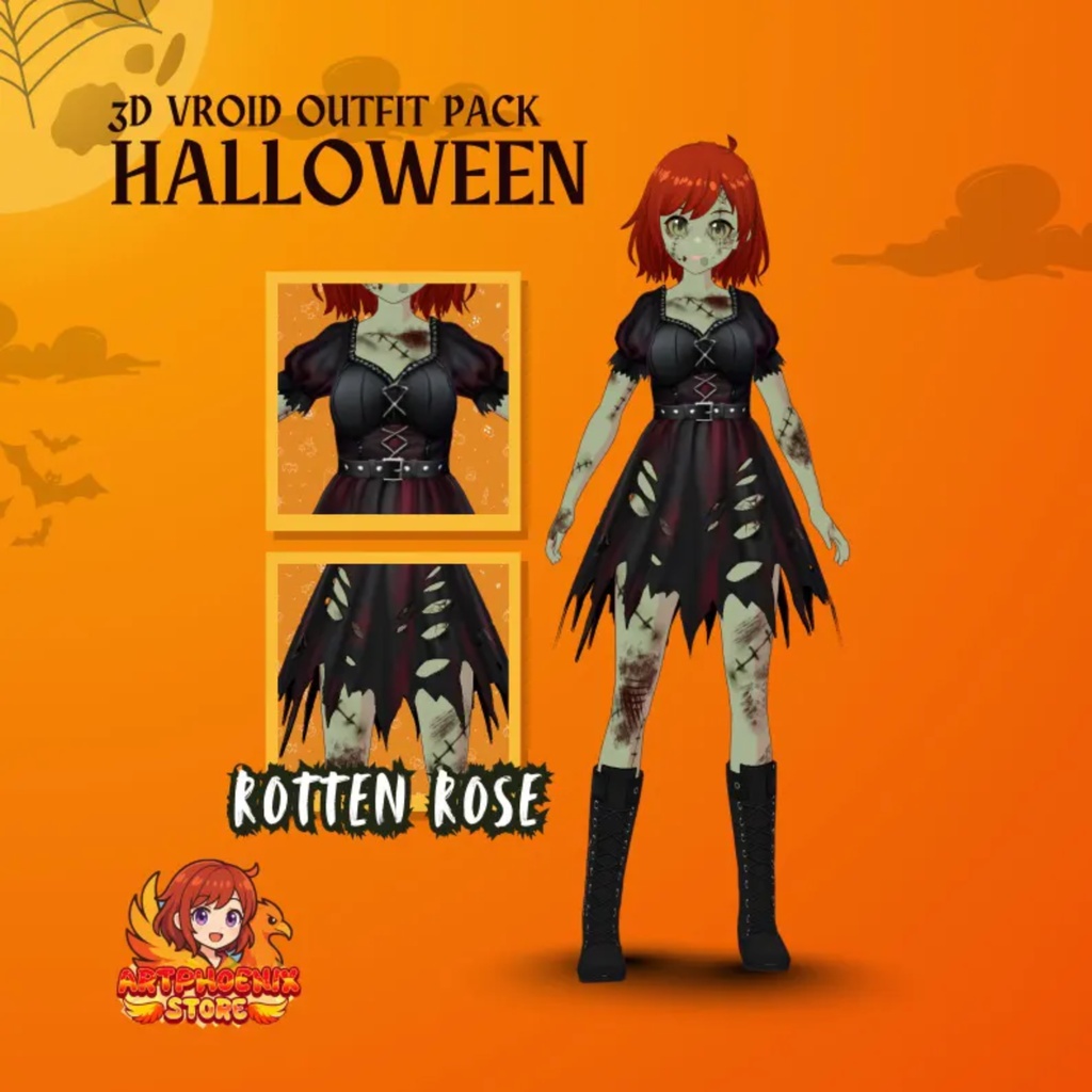 Gothic Halloween Zombie VRoid Outfit | streetwear Dress, VTuber Costume