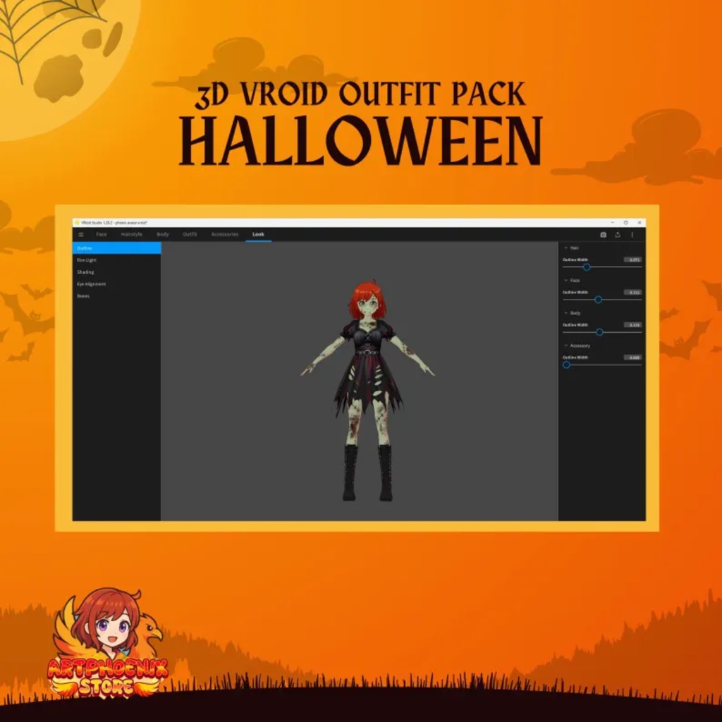 Gothic Halloween Zombie VRoid Outfit | streetwear Dress, VTuber Costume