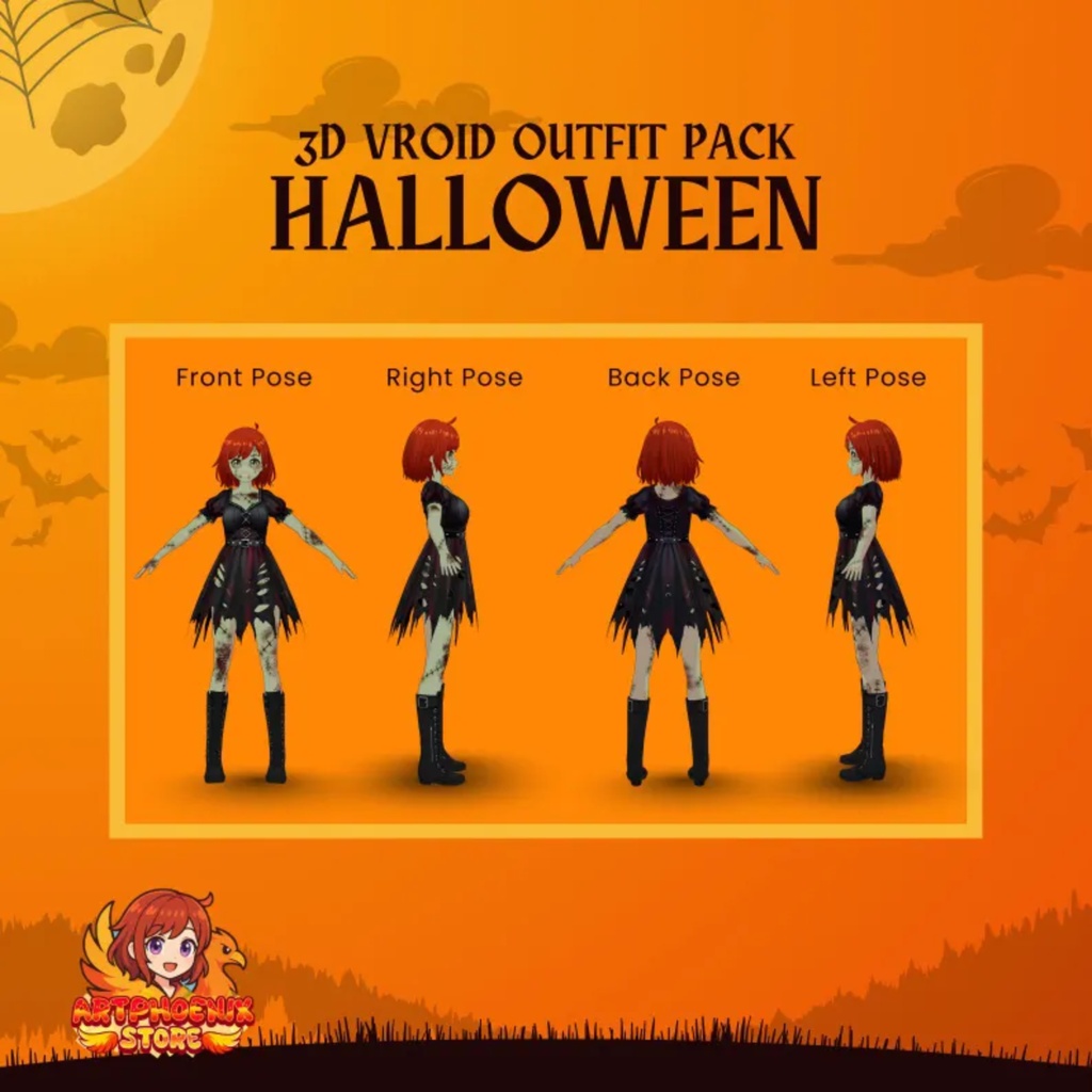 Gothic Halloween Zombie VRoid Outfit | streetwear Dress, VTuber Costume