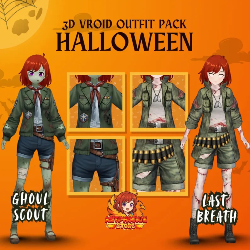 Gothic Halloween Zombie VRoid Outfit | streetwear Dress, VTuber Costume