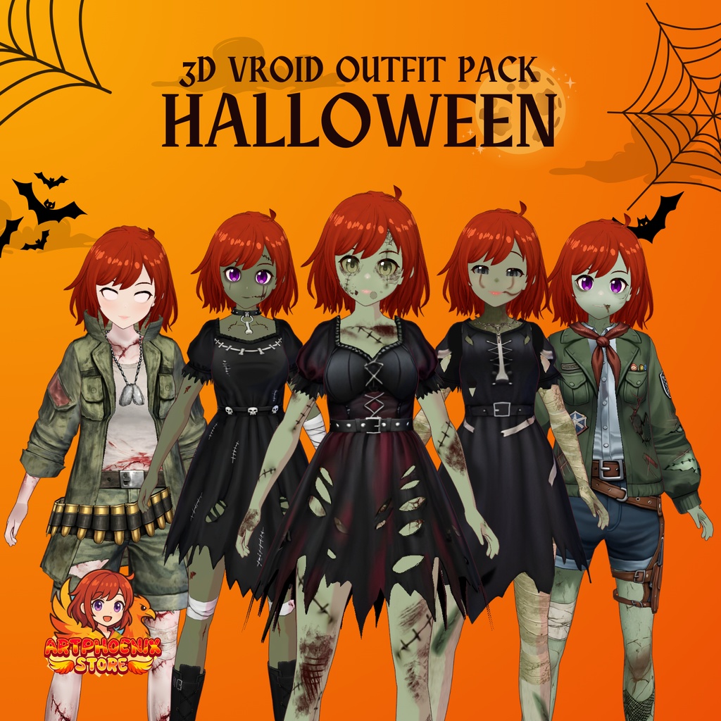 Gothic Halloween Zombie VRoid Outfit | streetwear Dress, VTuber Costume