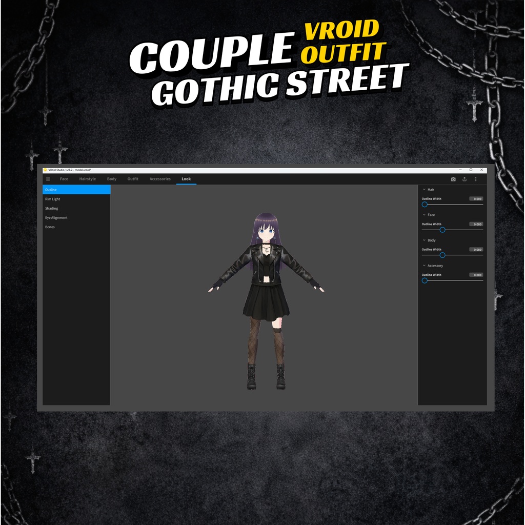 VRoid Couple Gothic Outfit | Black Leather Streetwear (Digital Download)
