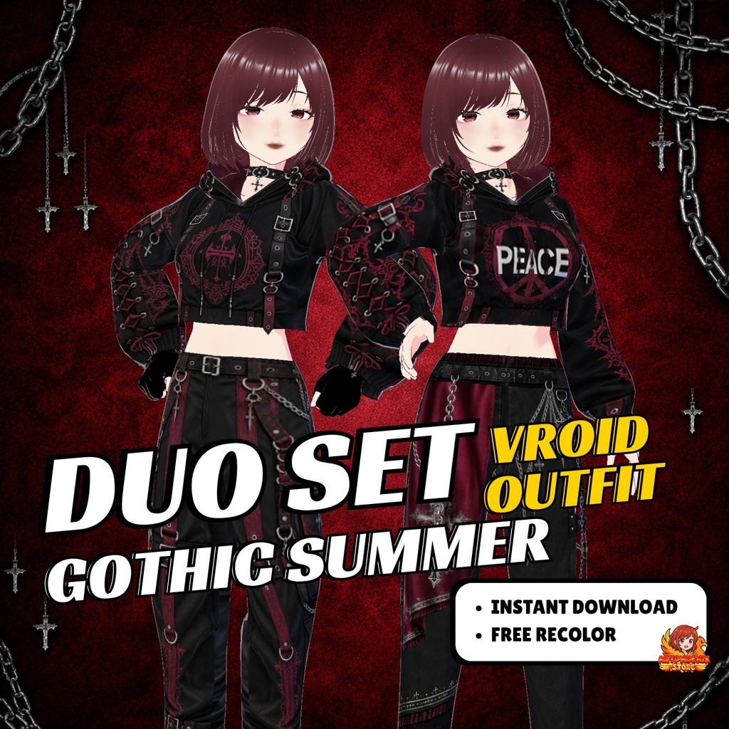 VRoid Duo Gothic Street Outfit | Matching Avatar Fashion (Digital Download)