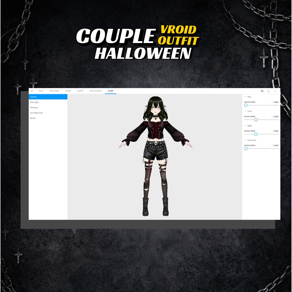 VRoid Gothic Couple Outfit | Dark Halloween Matching Avatar Clothes (Digital Download)