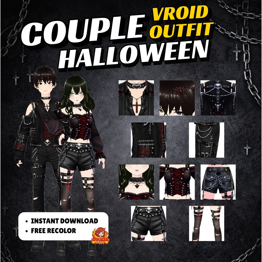 VRoid Gothic Couple Outfit | Dark Halloween Matching Avatar Clothes (Digital Download)