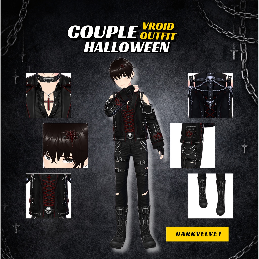 VRoid Gothic Couple Outfit | Dark Halloween Matching Avatar Clothes (Digital Download)