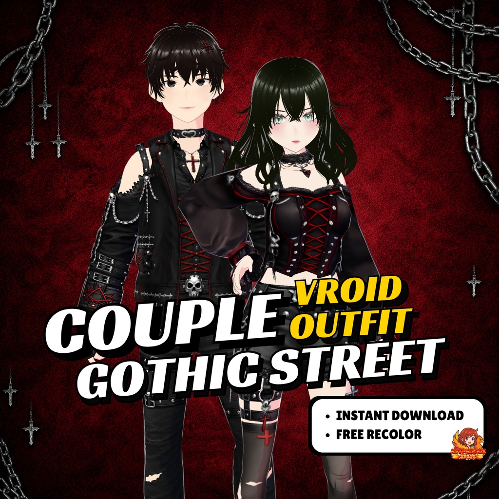 VRoid Gothic Couple Outfit | Dark Halloween Matching Avatar Clothes (Digital Download)