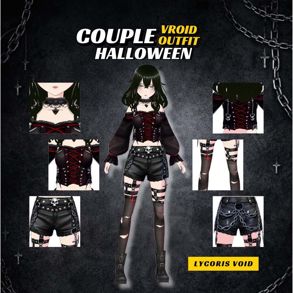 VRoid Gothic Couple Outfit | Dark Halloween Matching Avatar Clothes (Digital Download)