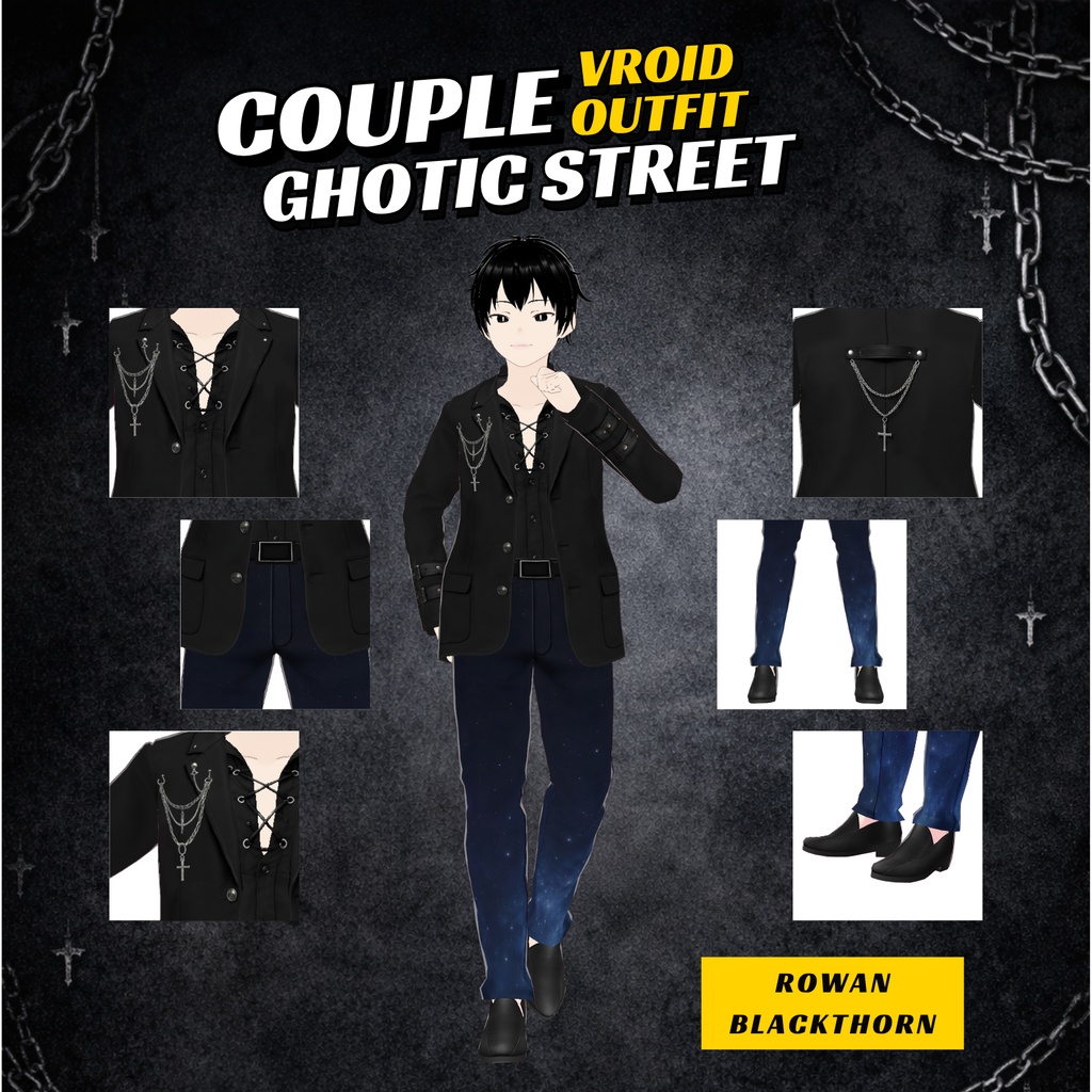 VRoid Goth Clothes Street Couple Outfit | Dark Fantasy VTuber Fashion (Digital Download)
