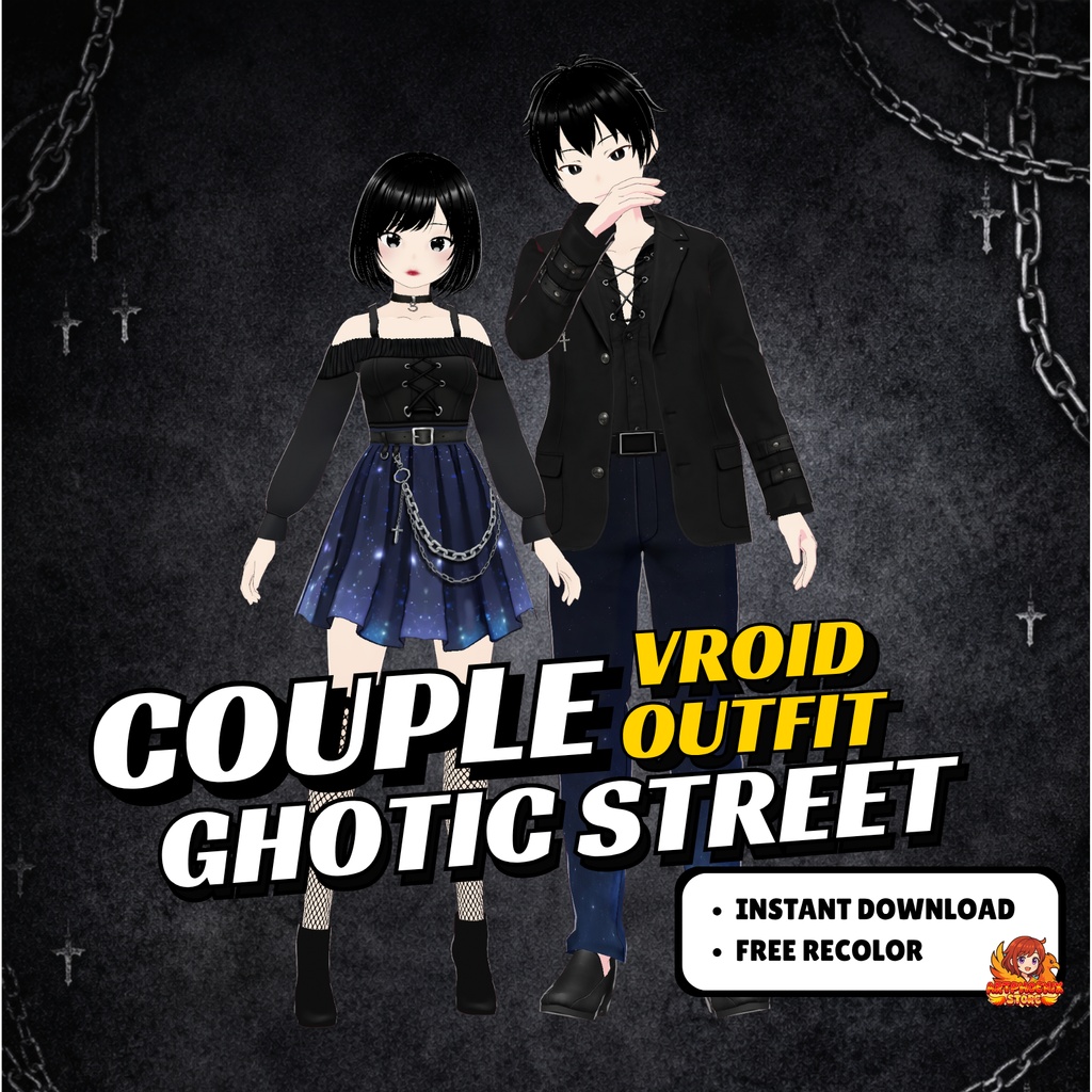 VRoid Goth Clothes Street Couple Outfit | Dark Fantasy VTuber Fashion (Digital Download)