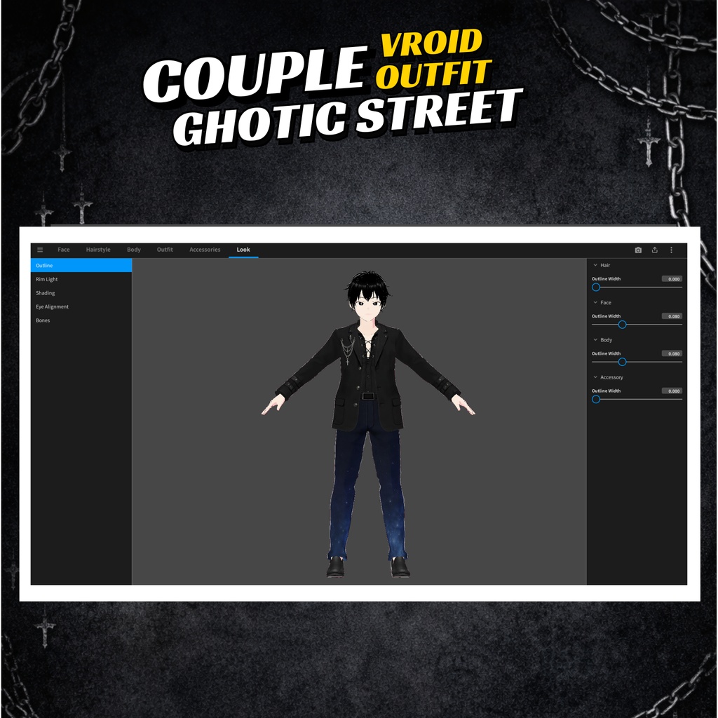 VRoid Goth Clothes Street Couple Outfit | Dark Fantasy VTuber Fashion (Digital Download)