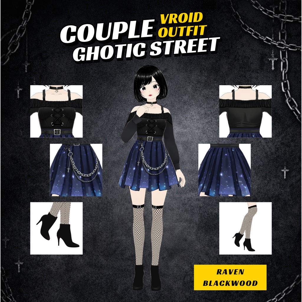 VRoid Goth Clothes Street Couple Outfit | Dark Fantasy VTuber Fashion (Digital Download)