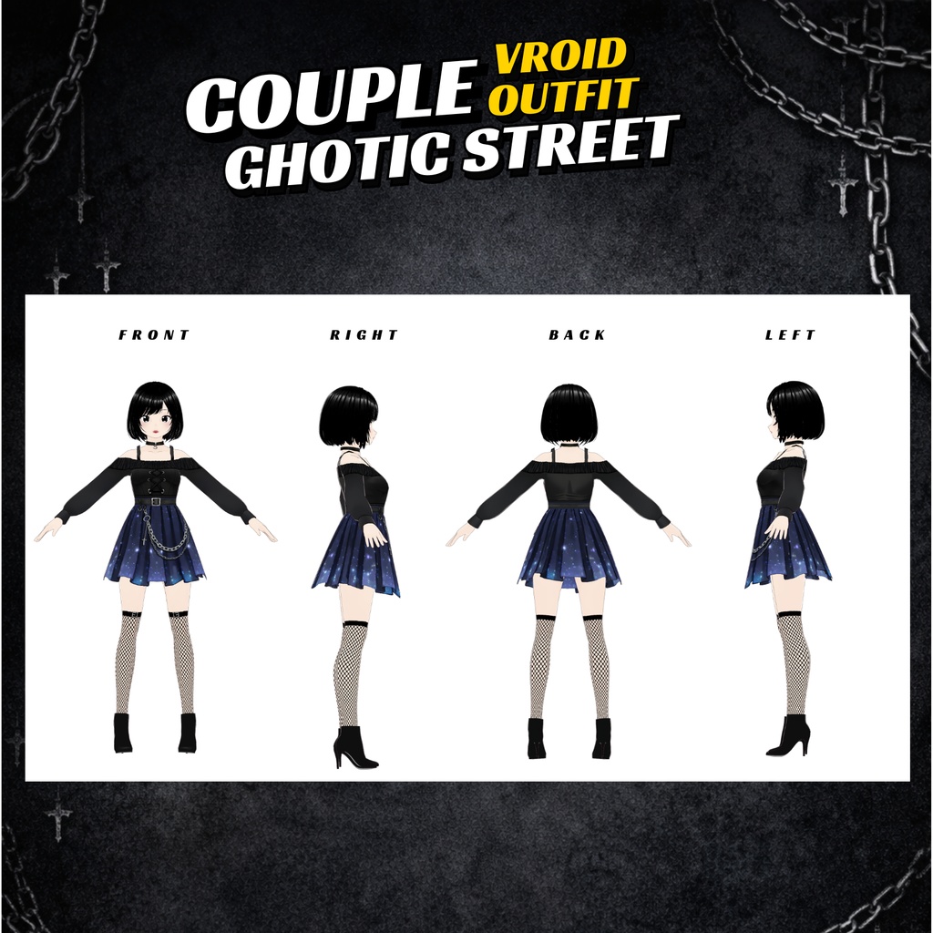 VRoid Goth Clothes Street Couple Outfit | Dark Fantasy VTuber Fashion (Digital Download)