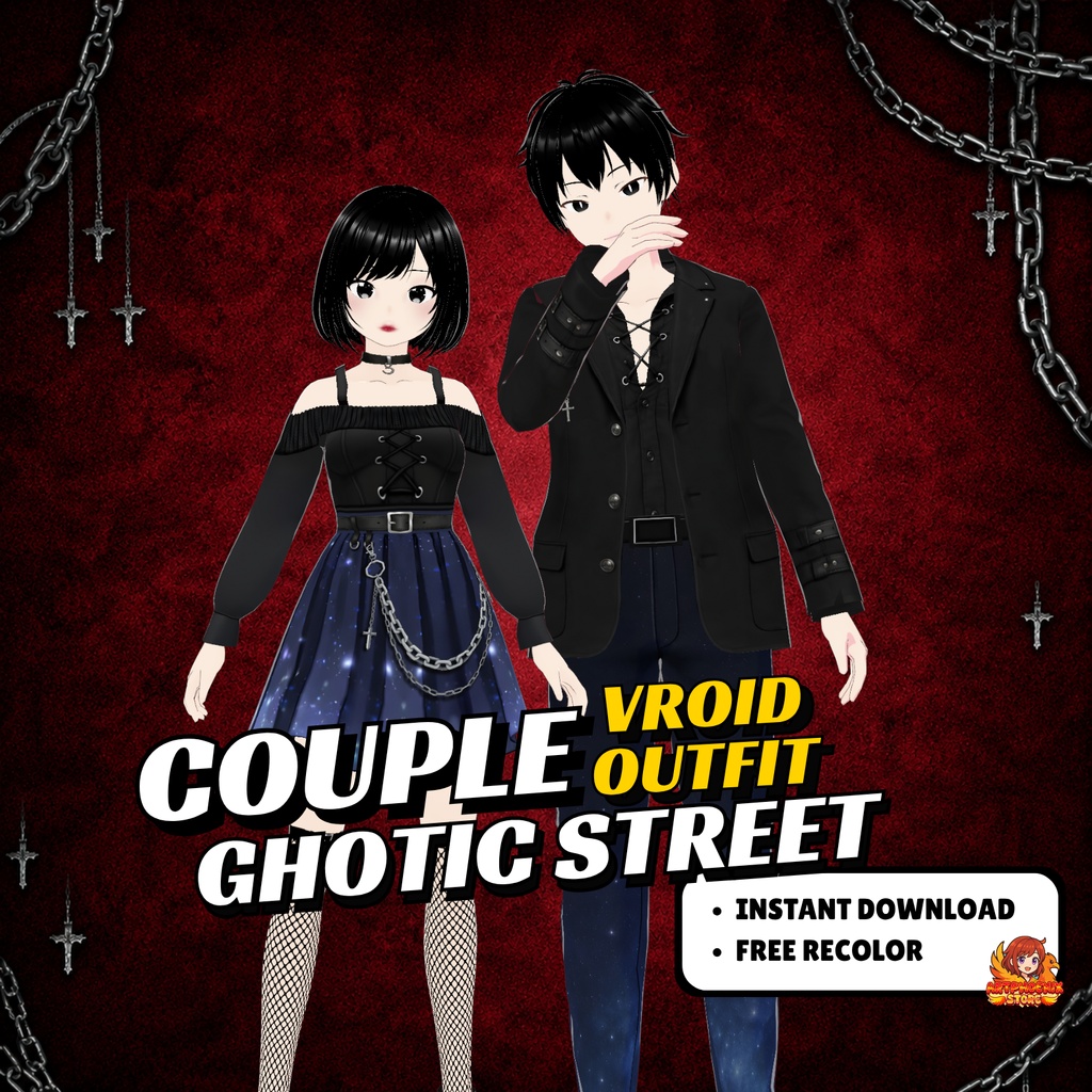 VRoid Goth Clothes Street Couple Outfit | Dark Fantasy VTuber Fashion (Digital Download)