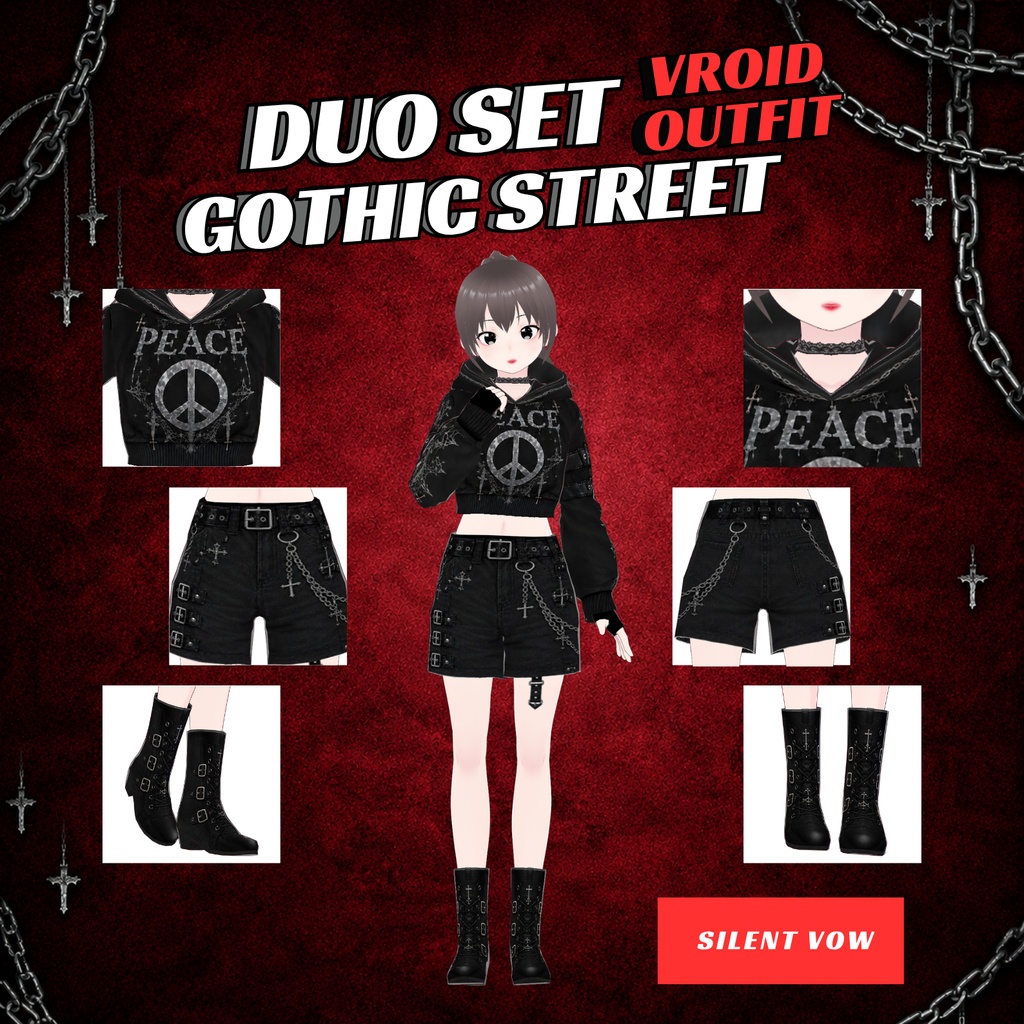 VRoid Duo Peace Gothic Street Outfit | Matching Avatar Fashion (Digital Download)