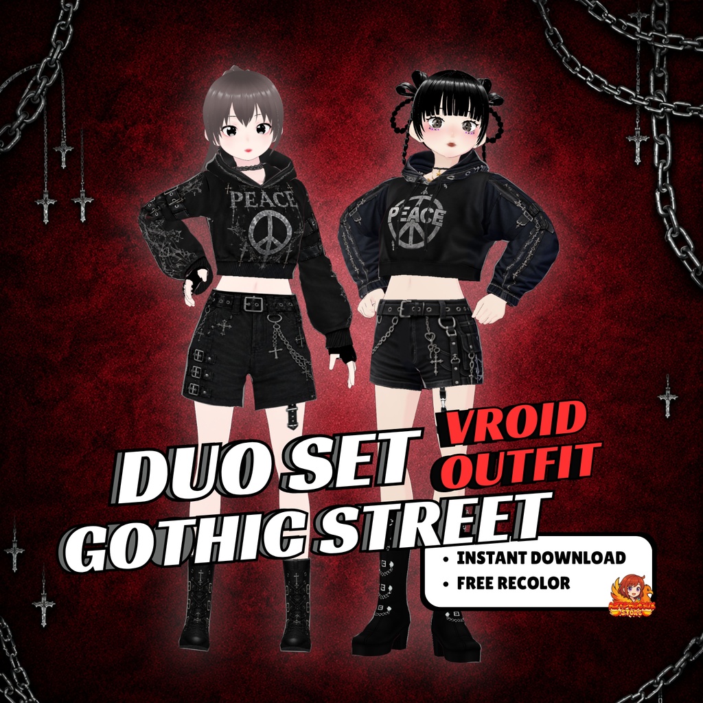 VRoid Duo Peace Gothic Street Outfit | Matching Avatar Fashion (Digital Download)