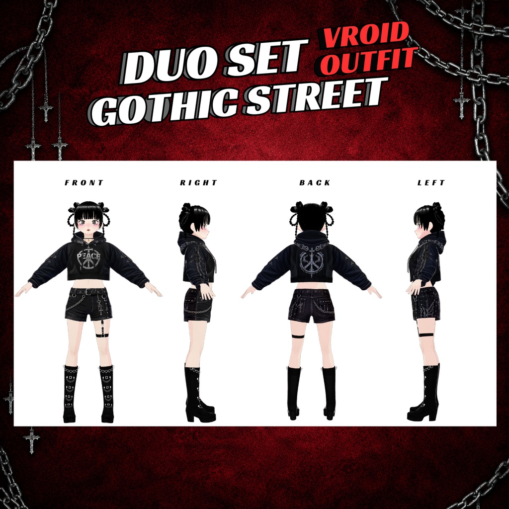 VRoid Duo Peace Gothic Street Outfit | Matching Avatar Fashion (Digital Download)