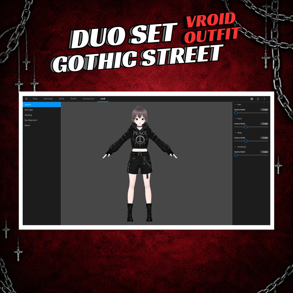 VRoid Duo Peace Gothic Street Outfit | Matching Avatar Fashion (Digital Download)
