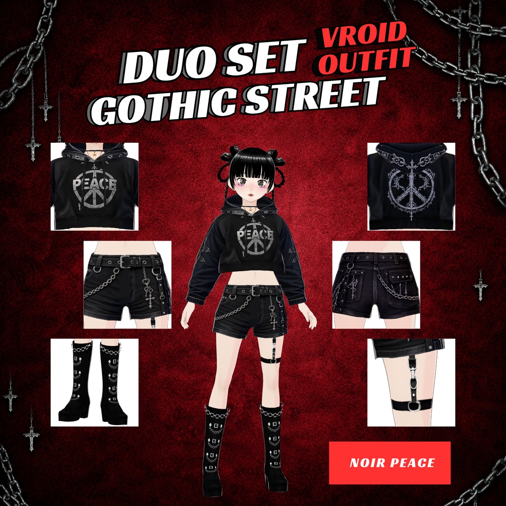 VRoid Duo Peace Gothic Street Outfit | Matching Avatar Fashion (Digital Download)