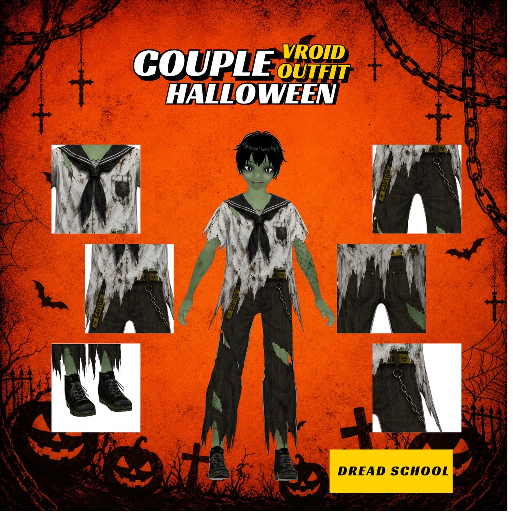 Outfit VRoid Halloween Zombie Couple | Undead School Uniform Pack (Digital Download)
