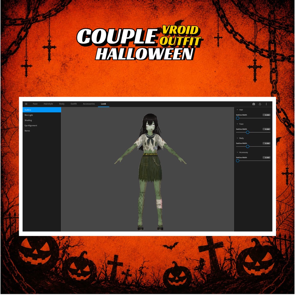 Outfit VRoid Halloween Zombie Couple | Undead School Uniform Pack (Digital Download)