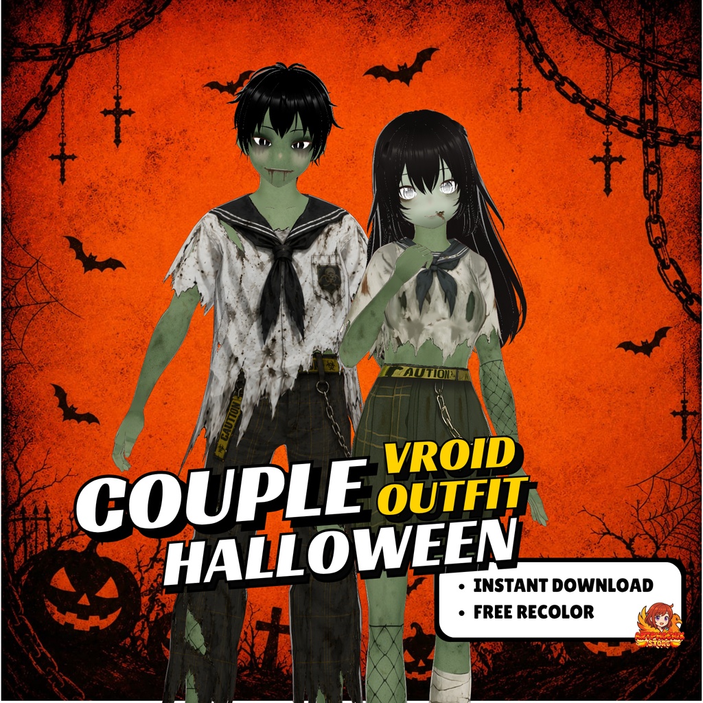 Outfit VRoid Halloween Zombie Couple | Undead School Uniform Pack (Digital Download)