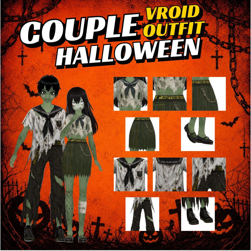 Outfit VRoid Halloween Zombie Couple | Undead School Uniform Pack (Digital Download)